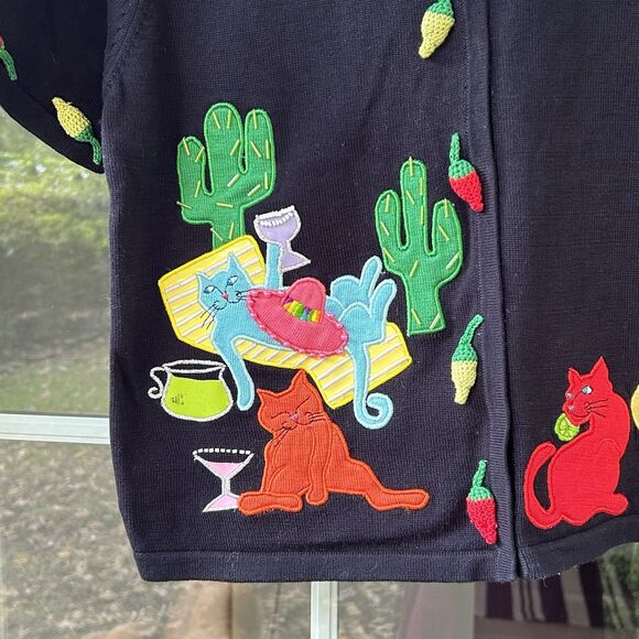 Christina Rotelli Cat Sweater Cat Fiesta 3D Size Small Mexican Margarita Vintage - Picture 3 of 12
